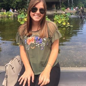 Green Shirt with layering & flower details